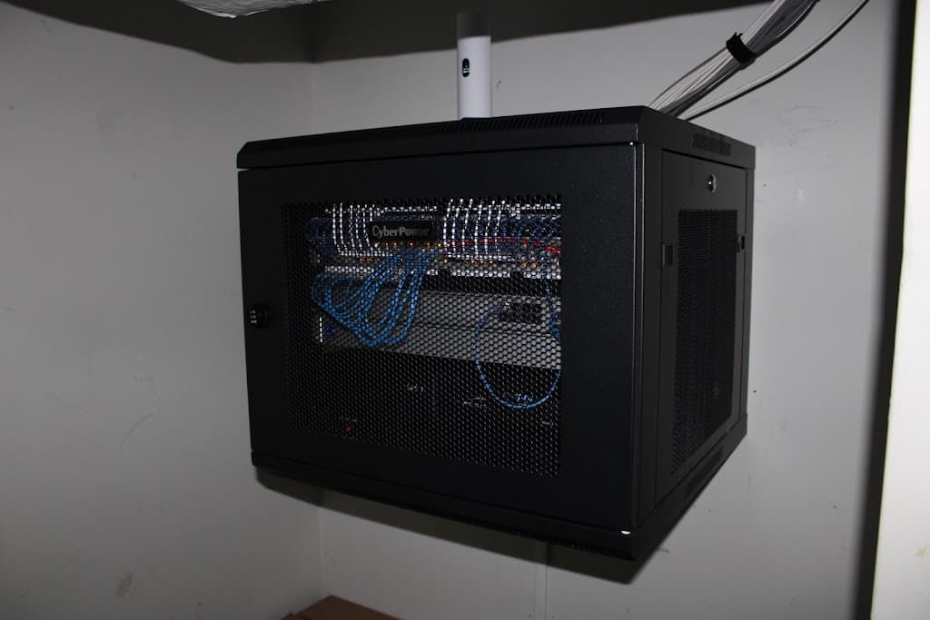 A wall-mounted network cabinet
